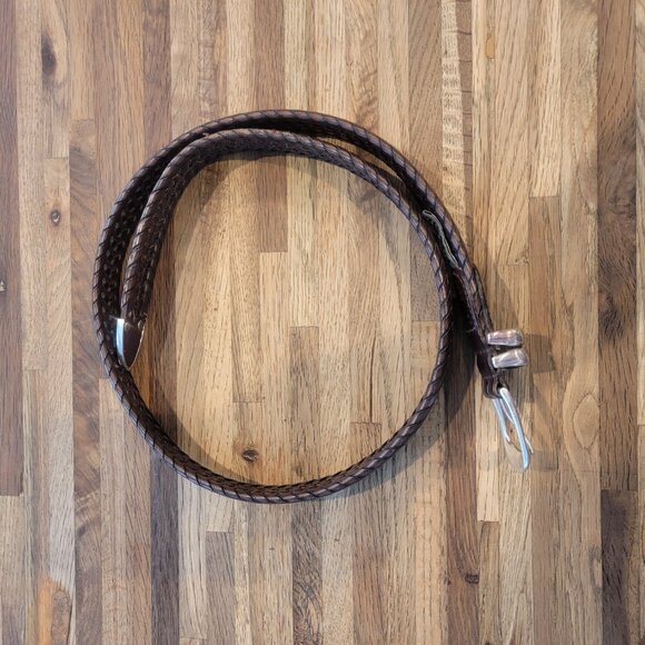 Fossil Brown Woven Leather Men's Belt with Silver Hardware/Buckle size 34 - Picture 8 of 10